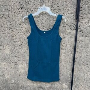 Gembera Tank Top Women Small Teal Ribbed Scoop Neck Sleeveless Shirt